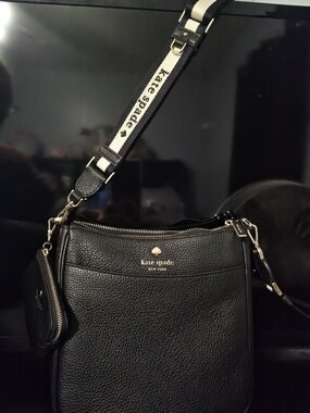 kate spade Black Pebbled Leather Shoulder Bag with Gold Accents NWOT